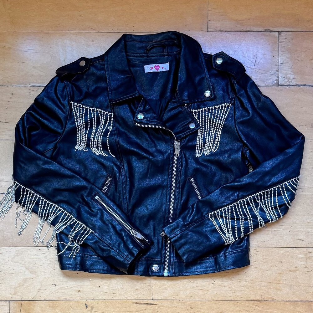 Rife Crystal Fringe Leather Jacket